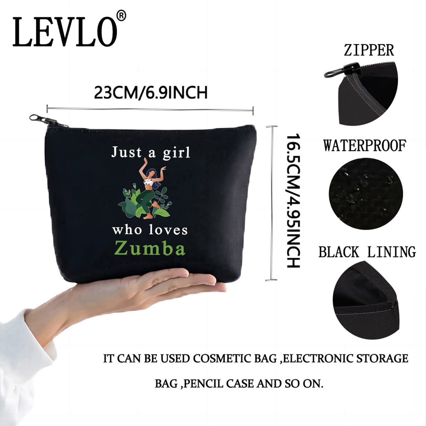 LEVLO Zumba Cosmetic Make Up Bag Fitness Dance Workout Gift Just A Girl Who Loves Zumba Makeup Zipper Pouch Bag (Loves Zumba Black)