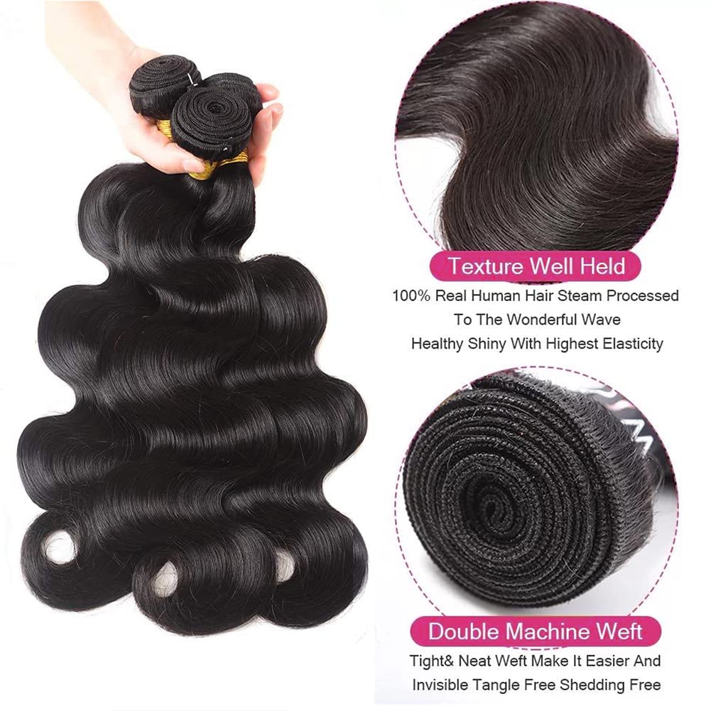 Body Wave Bundles Human Hair 26 Inch 10A Grade One Single Bundle Human Hair Body Wave for Black Women Unprocessed Brazilian Virgin Hair Extensions Human Hair Bundles Body Wave Natural Black