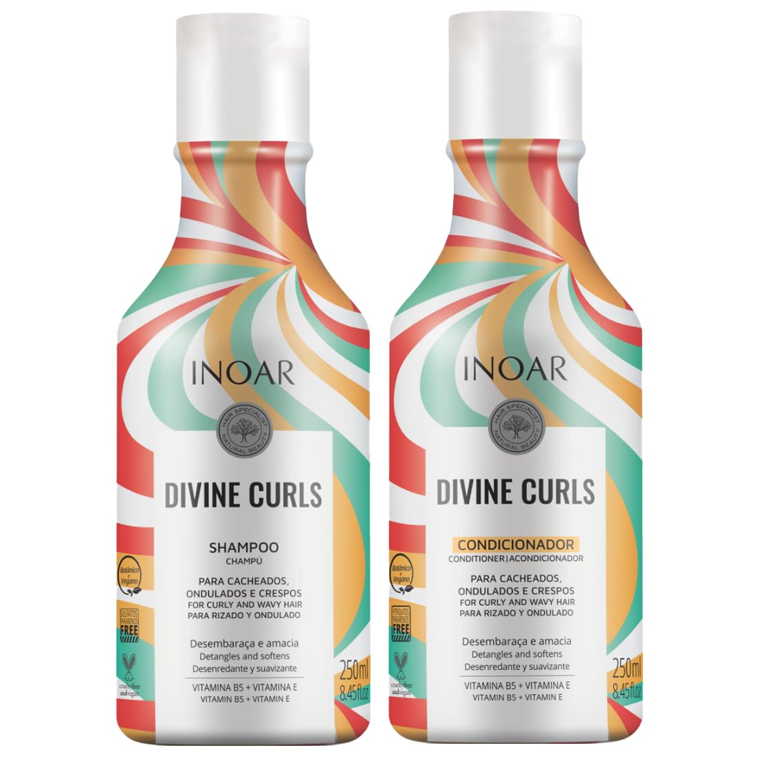 Shampoo and Conditioner - Duo Divine Curls Hair Care Set - Curly Hair Products - 250ml x 2 - Inoar