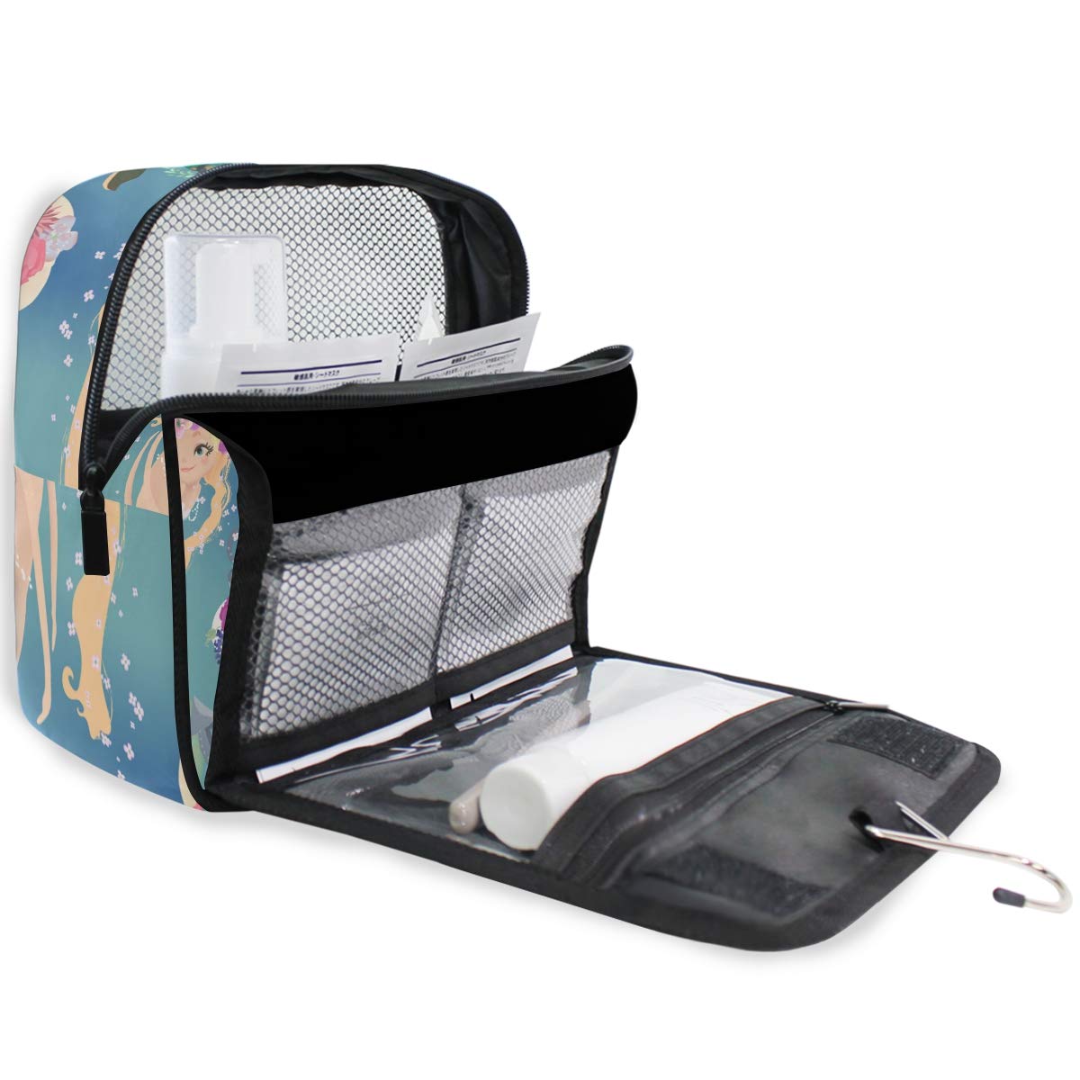 Hanging Travel Toiletry Bag Kit Makeup Case Cosmetics Organizer for Men Women (Mermaid Girls Princess)