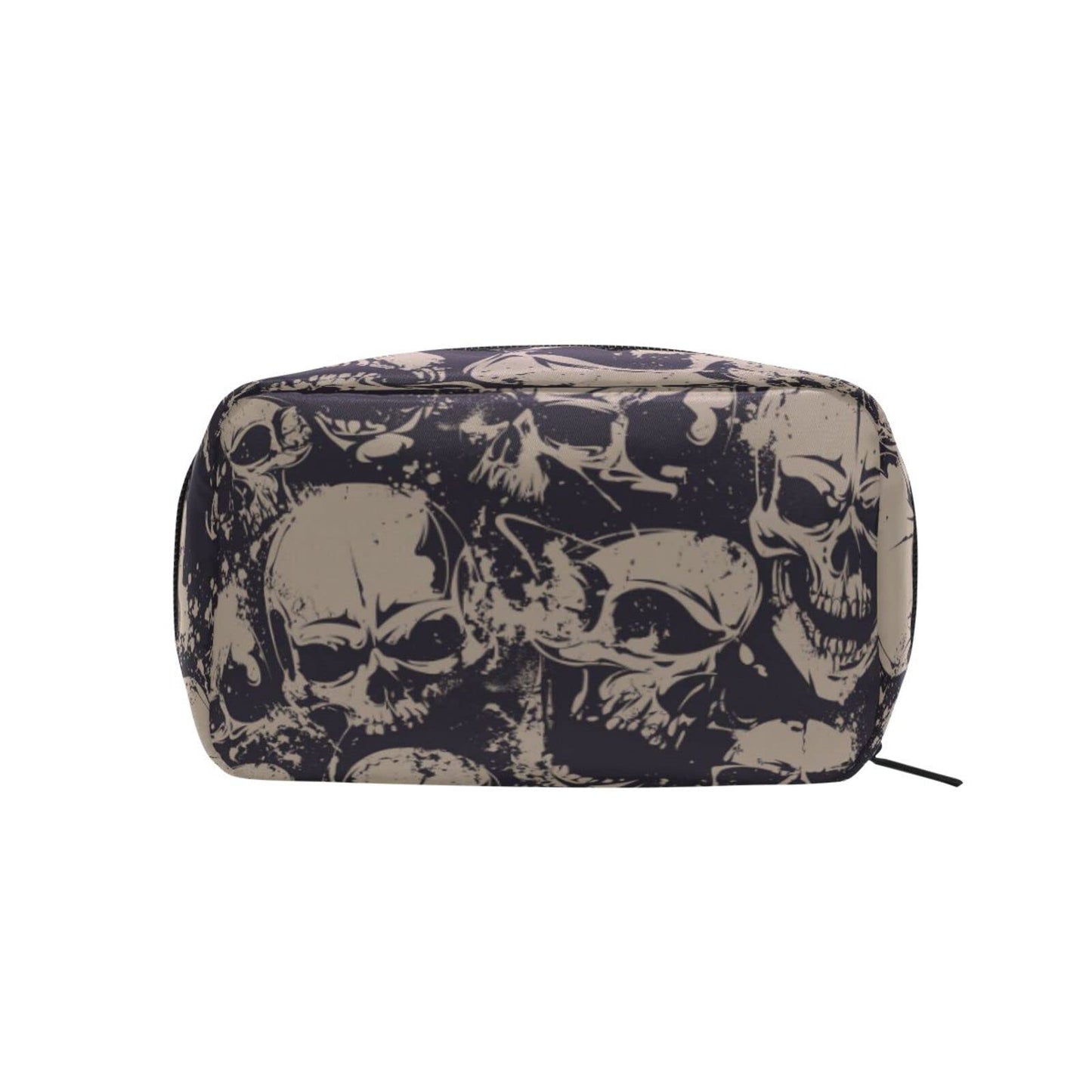 JHKKU Makeup Bag Skull Print Square Cosmetic Bag Portable Travel Toiletry Bag Black Zipper Storage Bag for Women