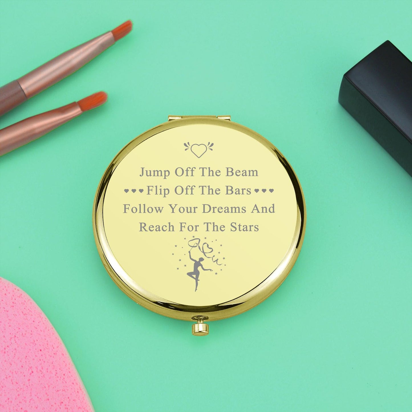 Gymnastics Lover Gifts Gymnastics Team Gift Compact Makeup Mirror Gymnastics Gifts for Girls Gymnast Graduation Gift Inspirational Gifts Folding Makeup Mirror for Girl Birthday (Gold)