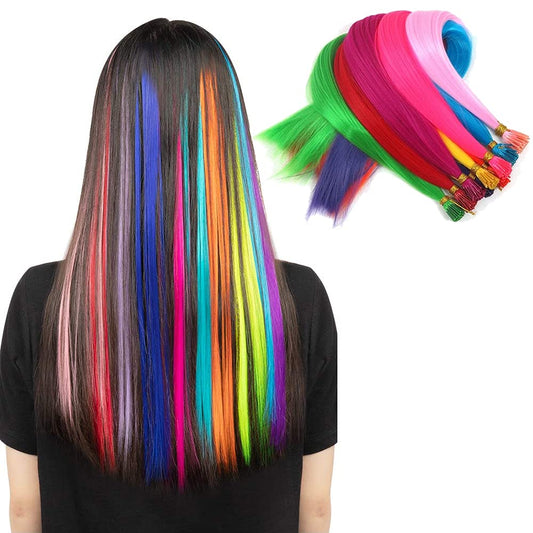 Rainbow Hair Extensions Kit: 90-100 Pcs, 21 Inch I-Tip Colored Microlink Hair Set for Women, Kids - Gifts, Cosplay, Parties, Highlights (Multi-Colors Kit)