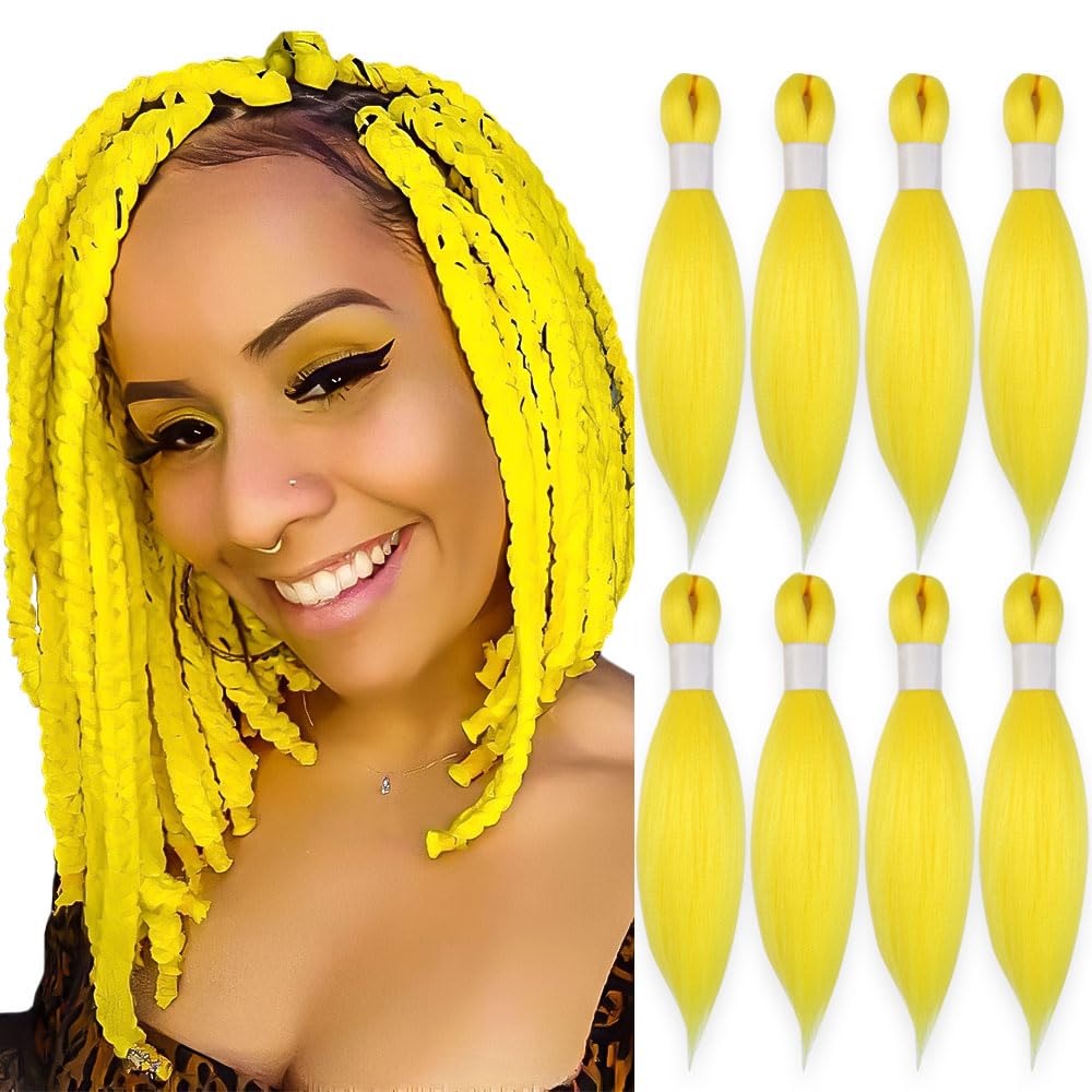 KAVSORAPI Yellow Braiding Hair 12 Inch Pre Stretched Hair Colored Short Straight Crochet Braids Yaki Texture Synthetic Fiber 8 Packs (Yellow)