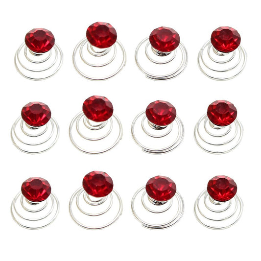 Newstarfactory Gorgeous Rhinestones Hair Spirals Clips Pack of One Dozen (Red)