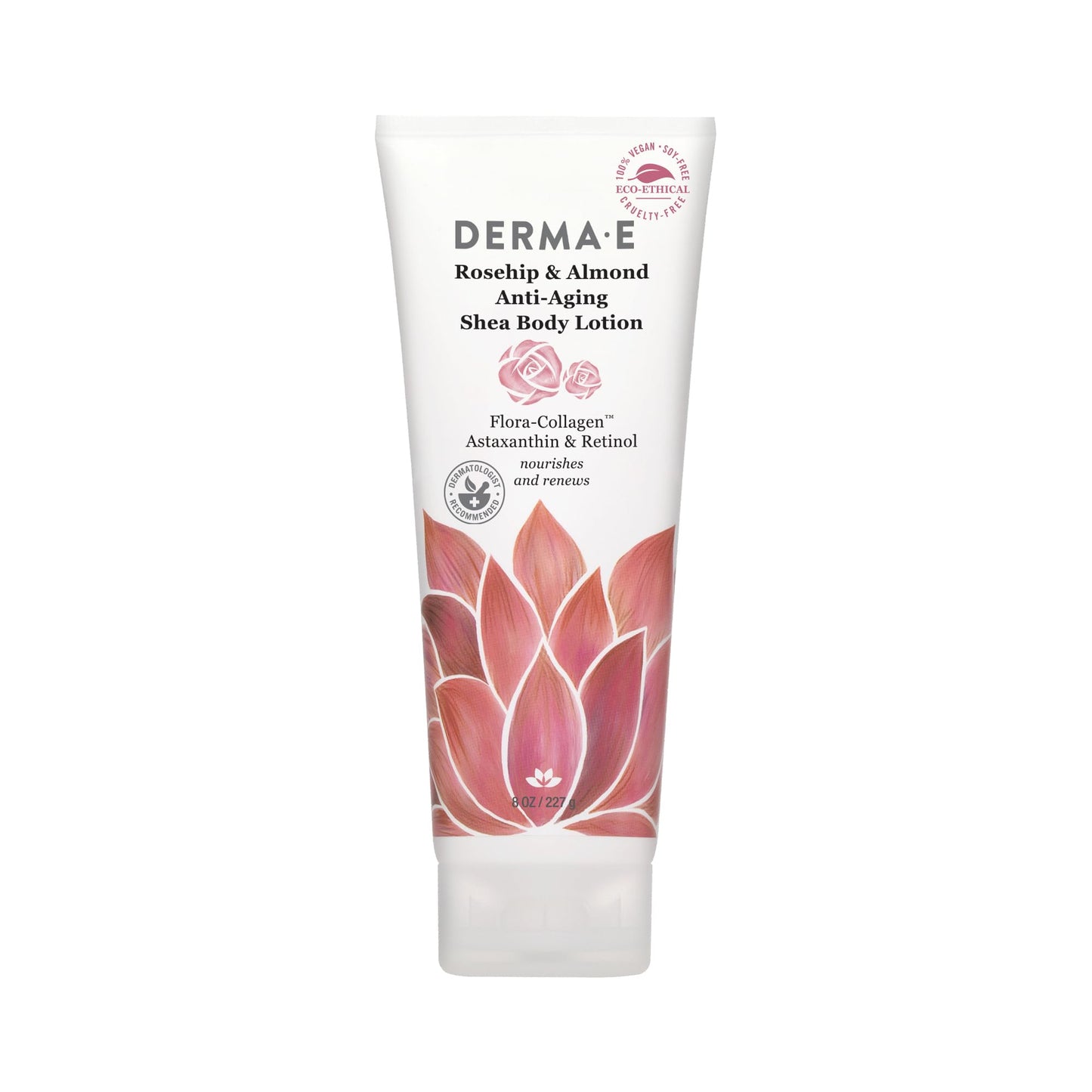 Derma E Rosehip and Almond Anti-Aging Shea Body Lotion – Vegan Flora-Collagen, Retinol and Vitamin E Moisturizer for Dry Skin – Gently Scented Cruelty Free Moisturizing Cream, 8 oz