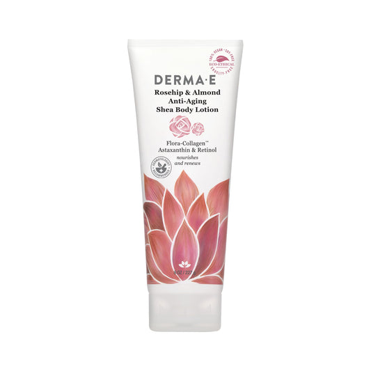 Derma E Rosehip and Almond Anti-Aging Shea Body Lotion – Vegan Flora-Collagen, Retinol and Vitamin E Moisturizer for Dry Skin – Gently Scented Cruelty Free Moisturizing Cream, 8 oz