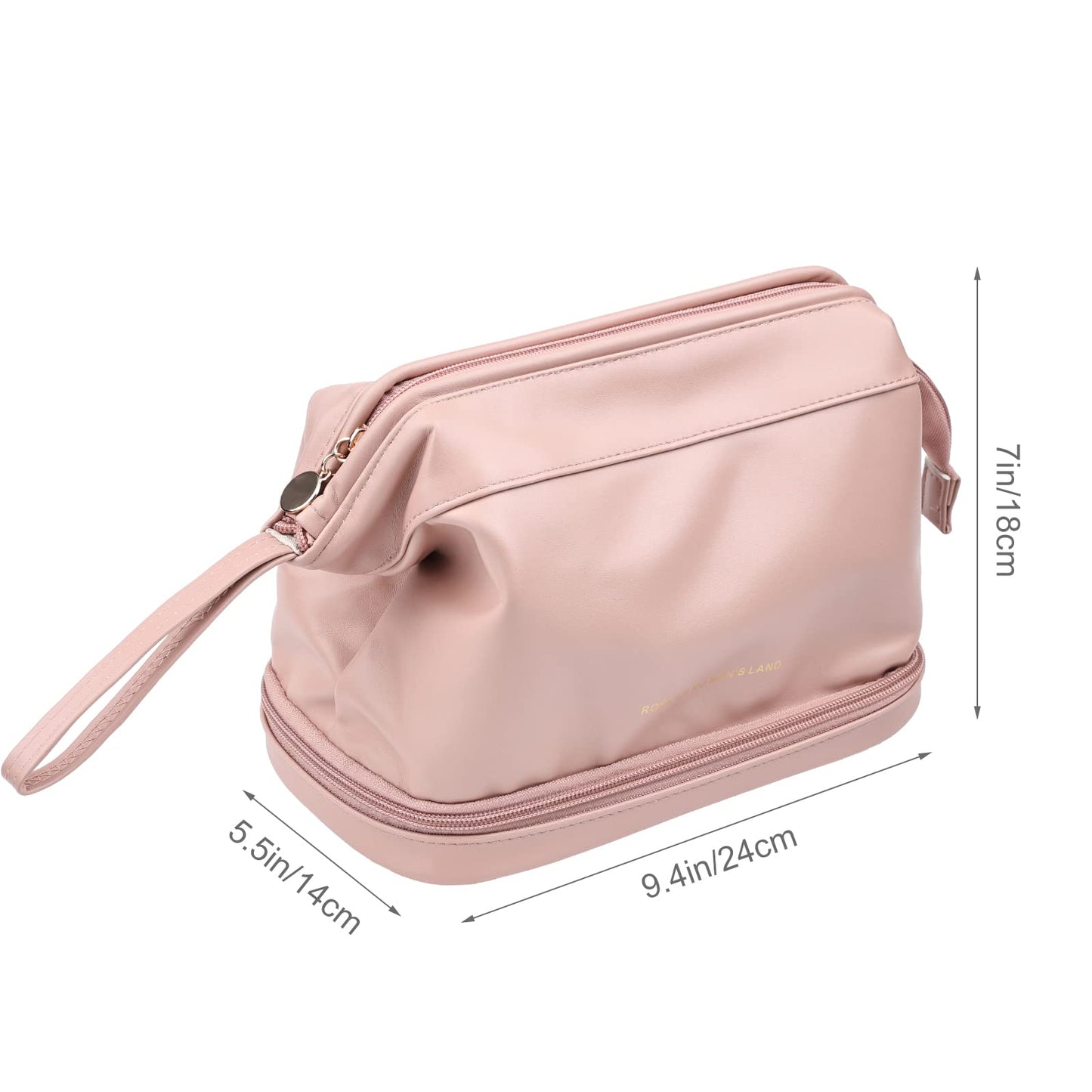 Surblue Leather Makeup Bag Cosmetic Bag Travel Cosmetic Bag for Women Double Layer Toiletry Brush Bags with Handle, Pink