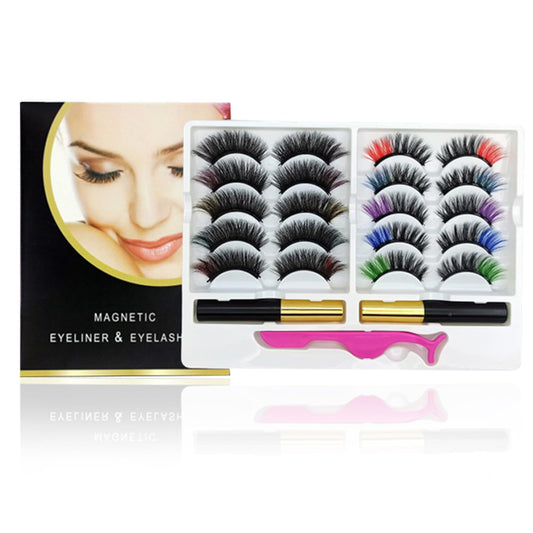 BeauFairy Magnetic Eyelashes, Magnetic Eyeliner and Lashes Kit, 10 Pairs Multicolor Natural Reusable Magnetic Fake Eye Lash with 2 Tubes of Waterproof Long Lasting Magnetic Eyeliners, No Glue Needed