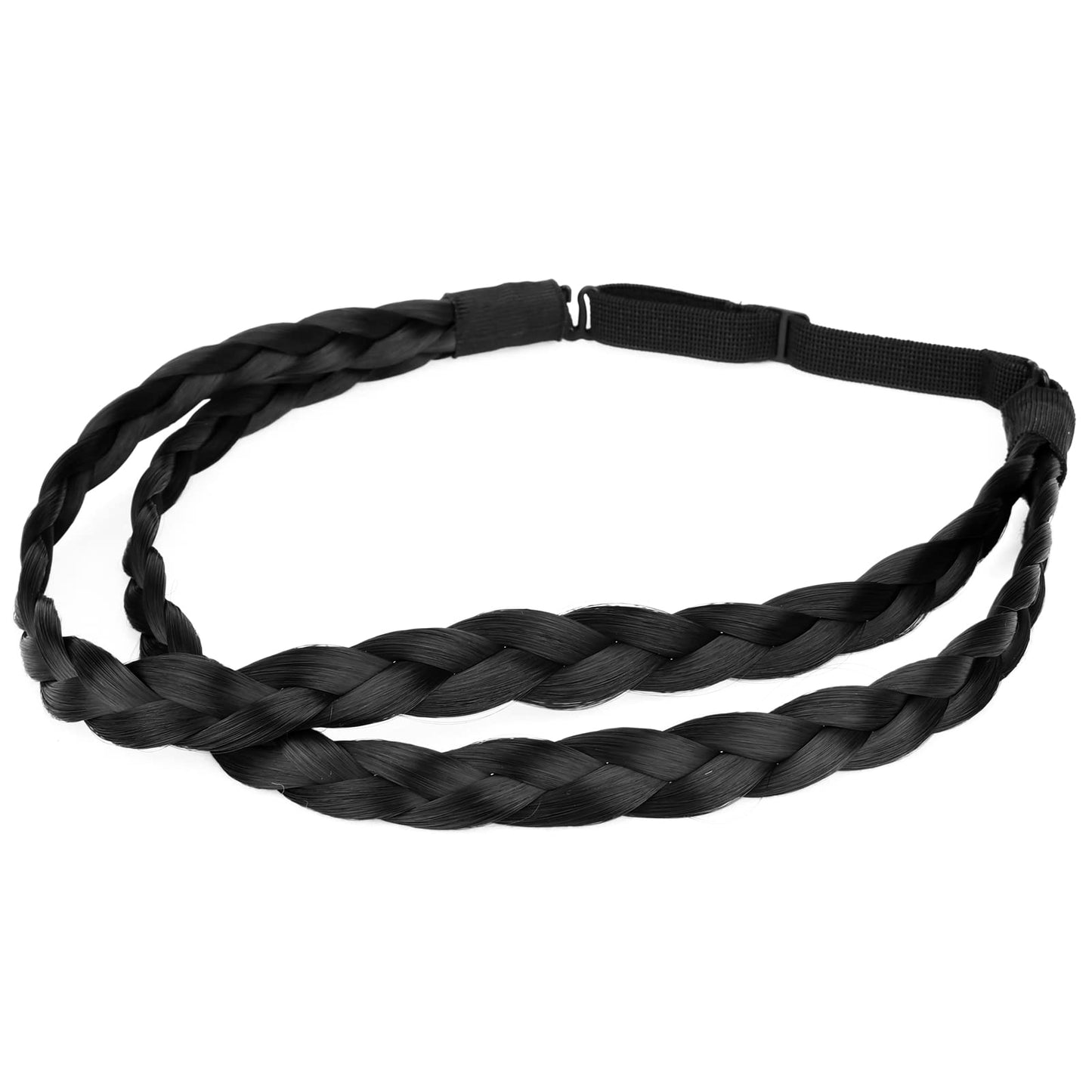 DIGUAN Double Three Strand Synthetic Hair Braided Headband Hairpiece Extension Women Girl Beauty accessory (Black)