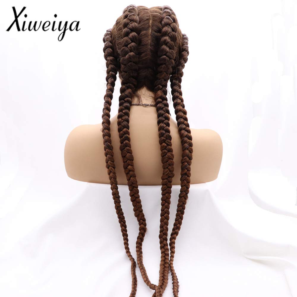 xiweiya Long 36" Braided Wigs 4 Braids Cornrow Wig Strawberry Blonde Wig Synthetic Copper Brown with Baby Hair for Women Cosplay Party