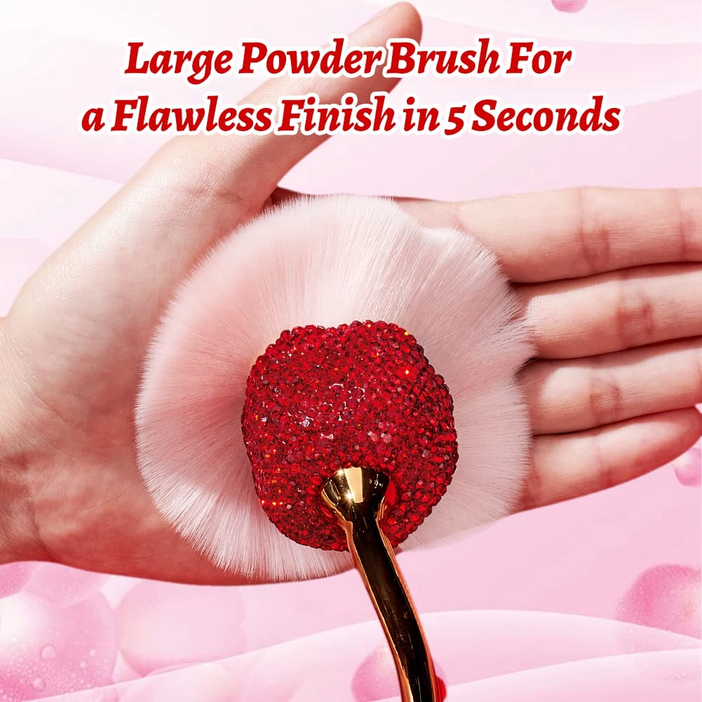 XhuangTech Bling Make Up Brush Crystal Makeup Travel Brushes Blusher Rhinestone Cover Foundation Highlight Blush Cosmetic Tools (Red Rose)