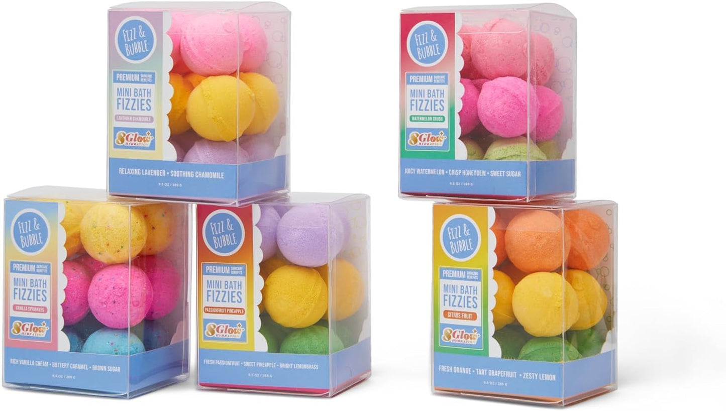 Fizz and Bubble, Mini Bath Fizzies, 9.5oz (12-Pack) - Scented Bath Bombs, Moisturizing for Dry Skin, Soothing, Relaxing, Handmade Gift Ideas for Her (Citrus Fruit)