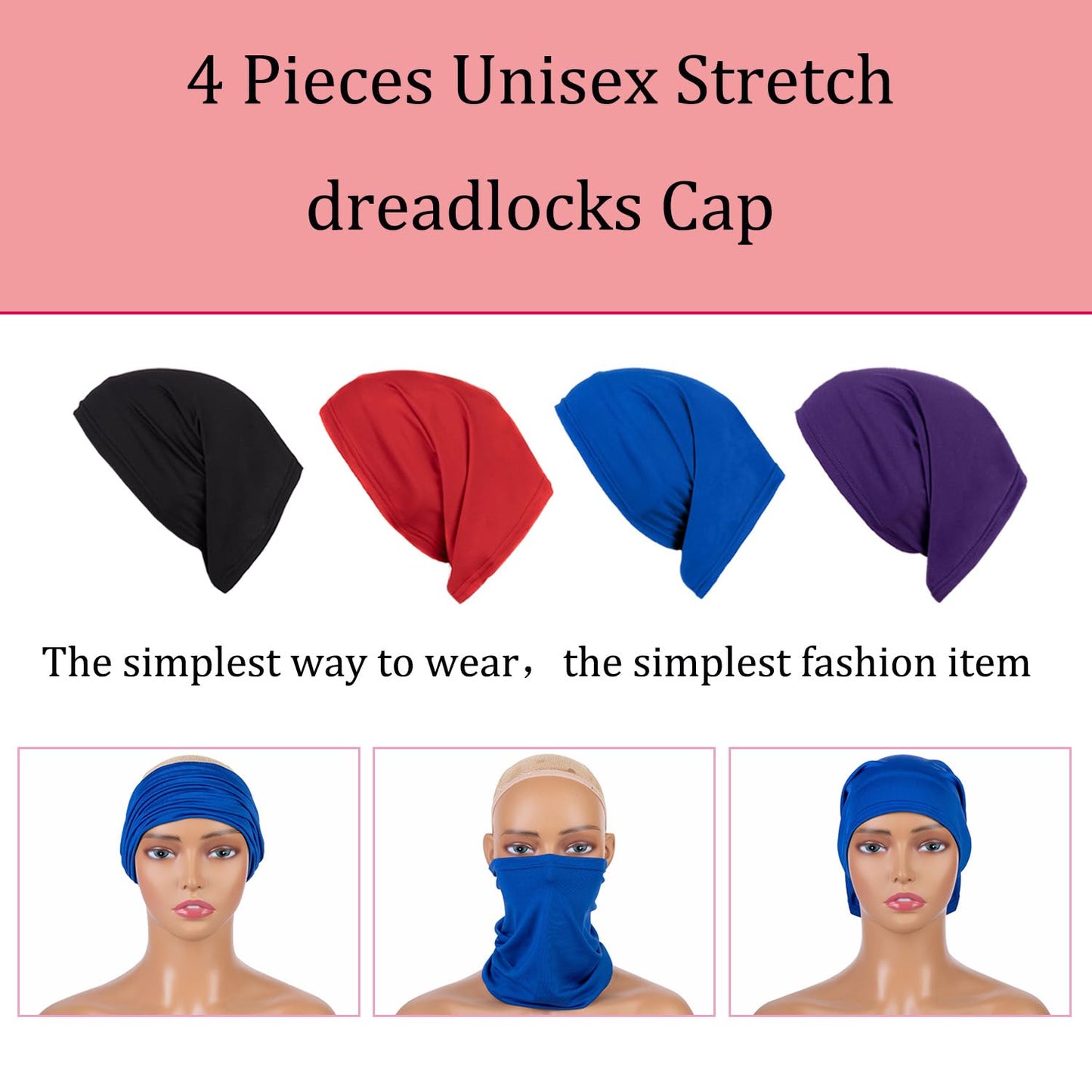 Leeven Sleep Shower Cap 4 Pcs Mens Bonnet Long Hair Dread Loc Cap Long Braid Cap Elastic Dreadlock Tube Loc Socks For Dreads For Women