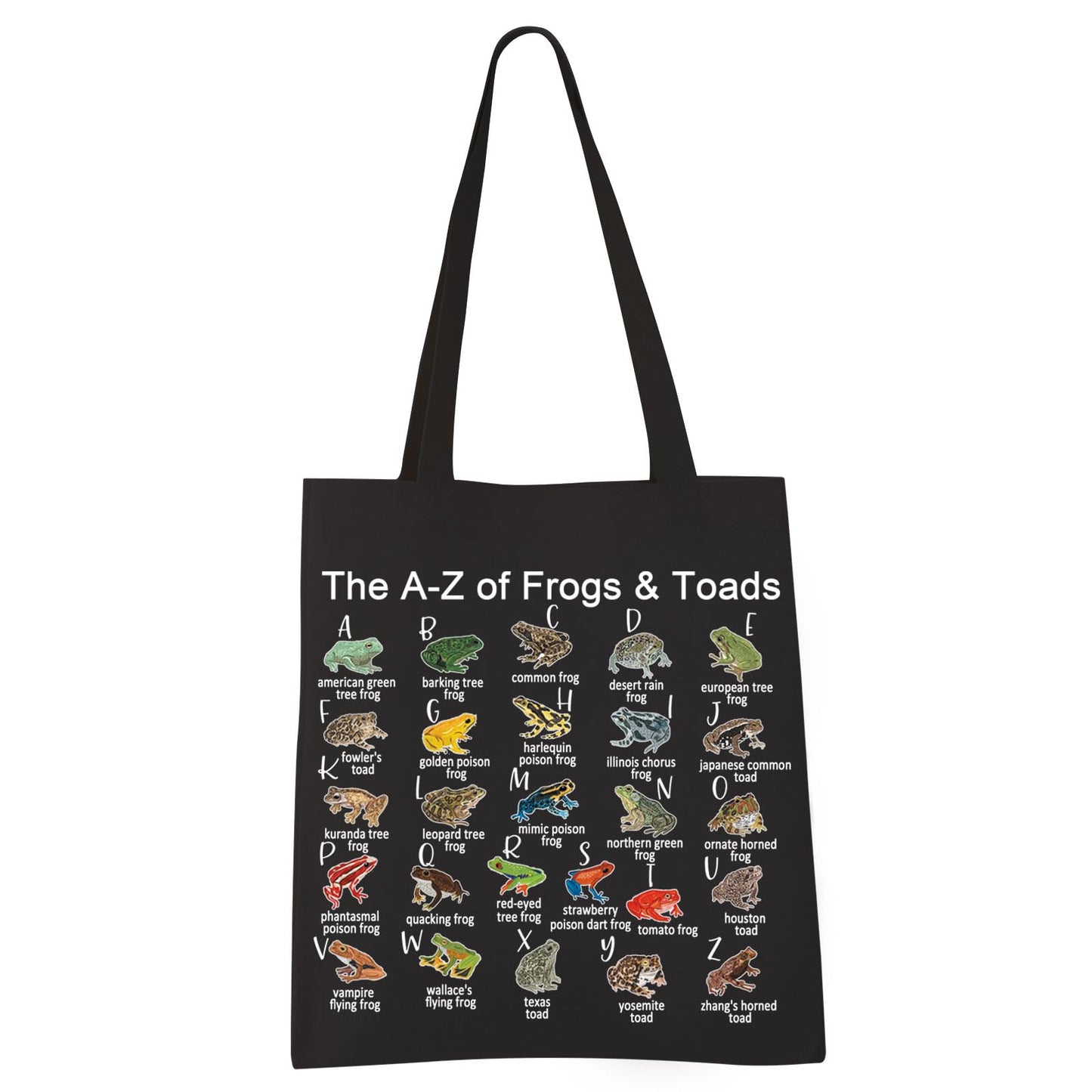 VAMSII Frog And Toad Tote Bag The A-Z of Frogs & Toads Grocery Shopping Bag Aesthetic Bag for Women Girls (BLK-Frogs Toads tote)