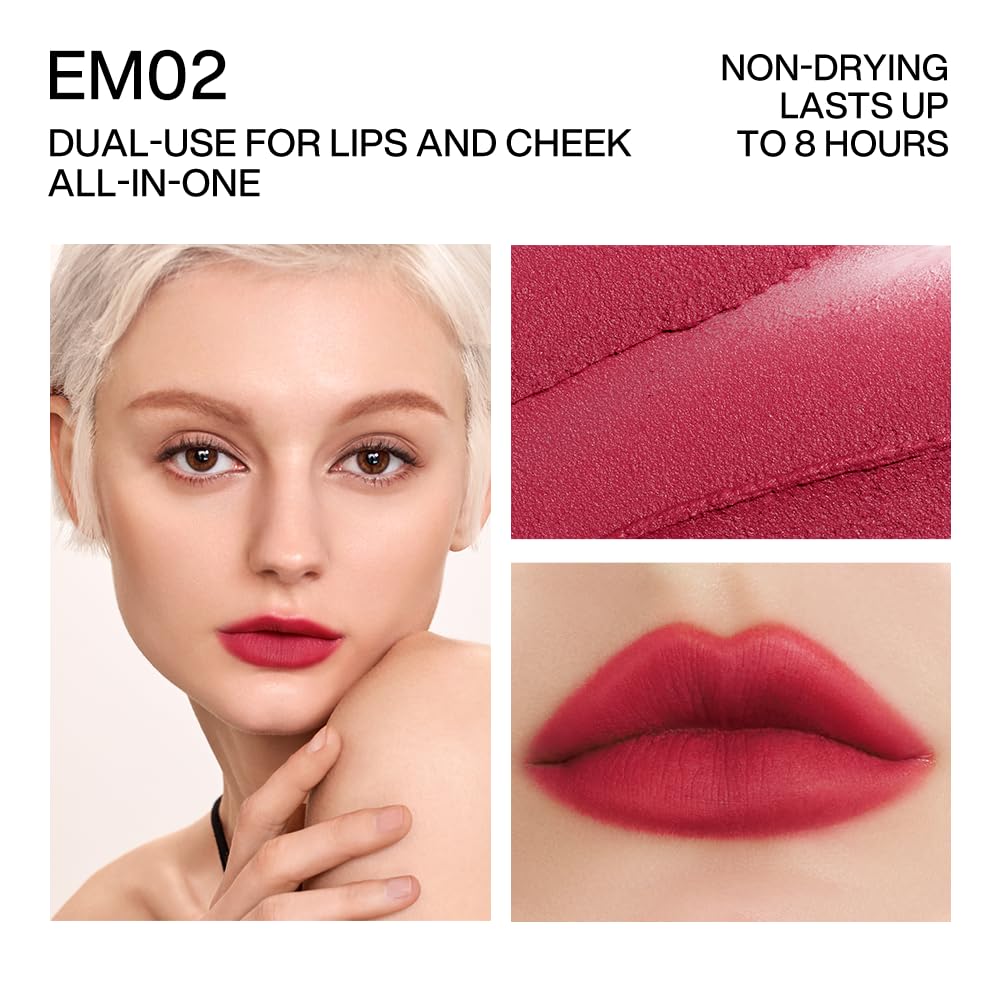 INTO YOU Matte Lipstick for Women, Matte Red Lipstick Long Lasting, Multi-Purpose for Lips and Cheek, Non-Stick Cup Not Fade Lip Stain Makeup Cosmetics Official Directly (EM16)