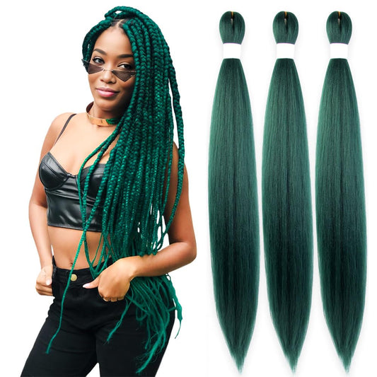 KAVSORAPI Green Braiding Hair 36 Inch Pre Stretched Hair Long Straight Crochet Braids Yaki Texture Synthetic Fiber 3 Packs (Green)