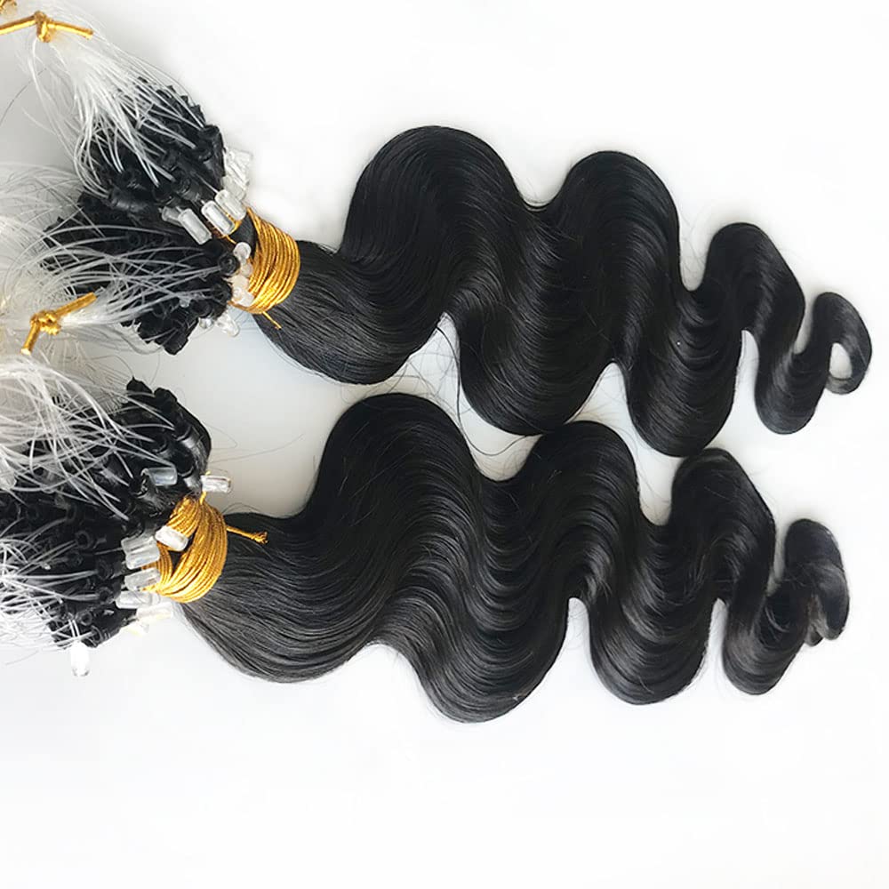 Body Wave Micro Loop Hair Extensions Human Hair 100G YiXing Microlink Human Hair Extensions for Black Women Bead Hair 100 Strands ,1G/Strand Micro Loop Ring Hair Extension Wavy Brazilian Hair 10Inch