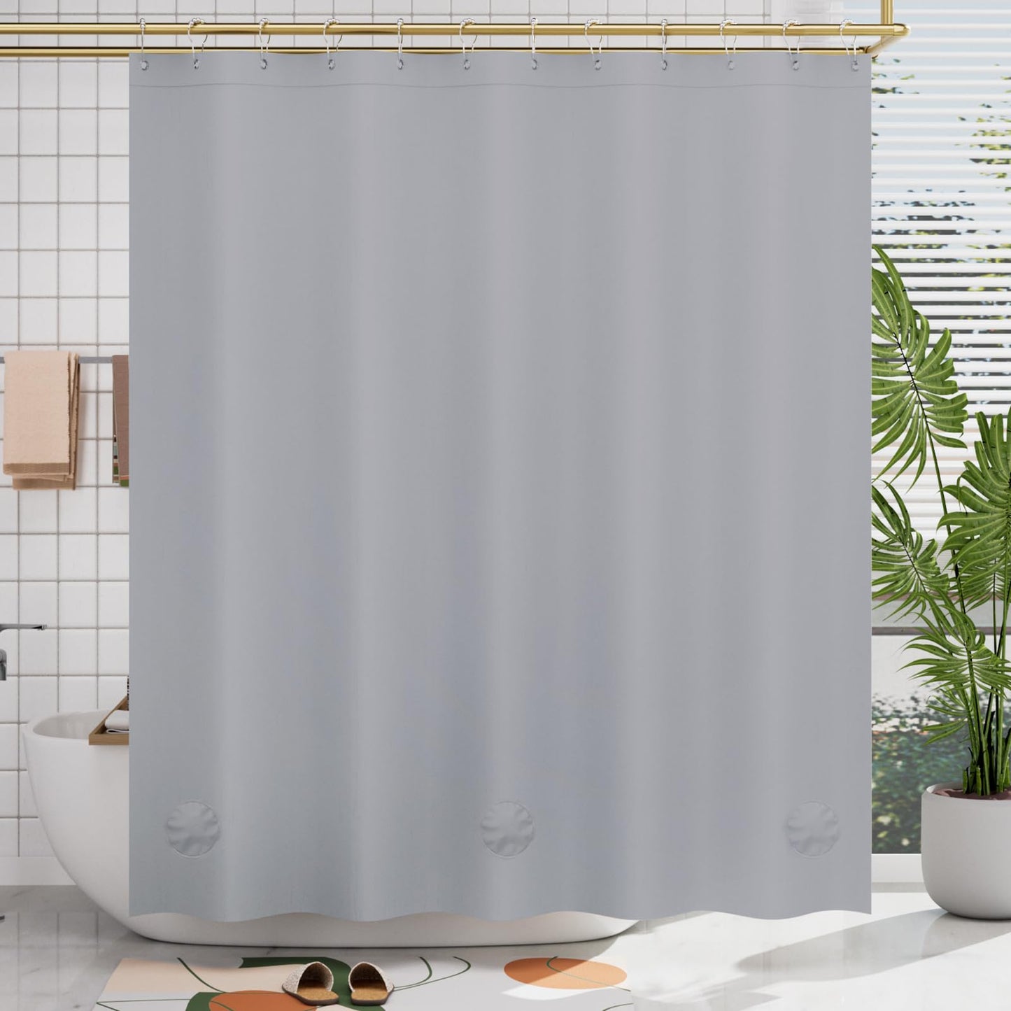 AmazerBath Grey Shower Curtain Plastic, Thick PEVA Shower Curtain Grey, Heavy Duty Shower Curtains for Bathroom, Waterproof Shower Curtain 72x72 with 3 Big Weighted Stones and 12 Rustproof Grommets