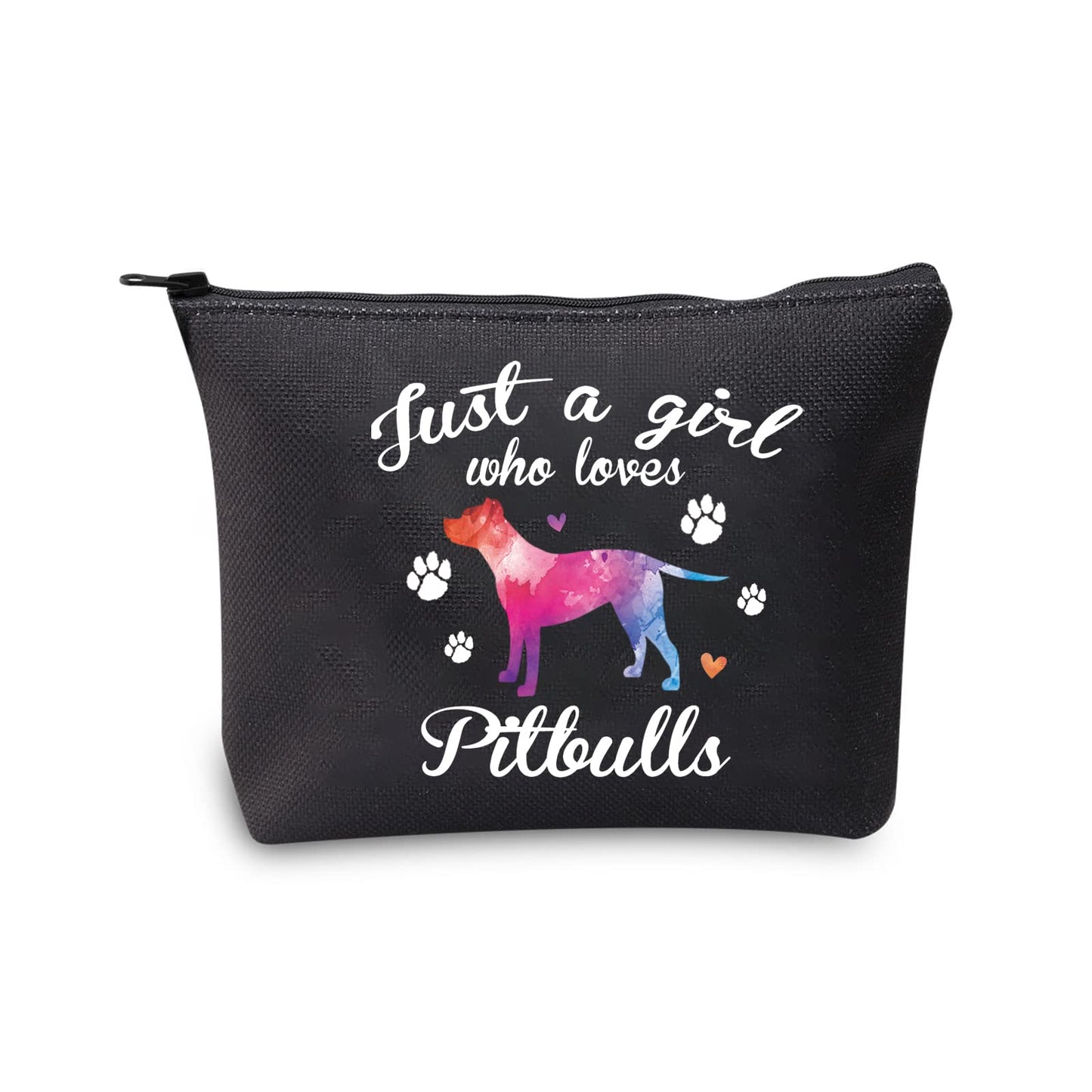 MBMSO Pitbull Gifts Makeup Bag Just a Girl Who Loves Pitbulls Cosmetic Bag Pitbull Lovers Owner Gifts Travel Bag Zipper Pouch(Pitbull bag-black)