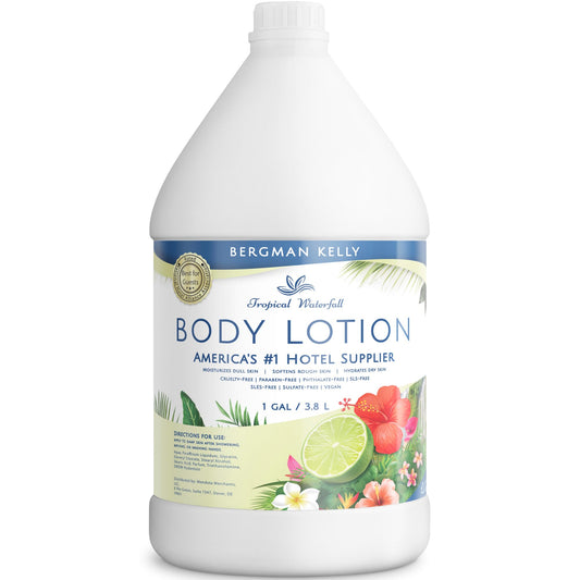 BERGMAN KELLY Refill Gallon Size Lotion (128 fl oz, Tropical Waterfall Scent), Delight Your Guests with an Invigorating and Refreshing Body Lotion, Quality Guest Hotel Toiletries in Bulk