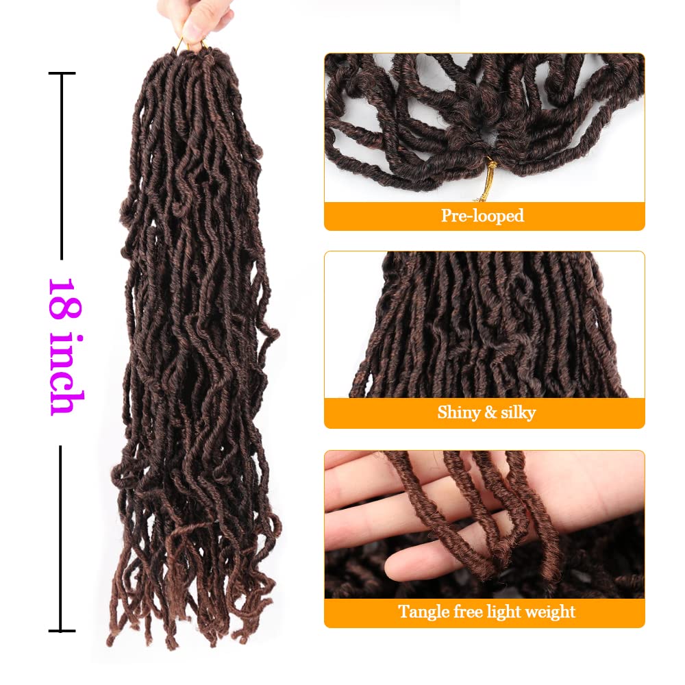 New Faux Locs Crochet Hair 18 Inch 6 Packs Natural Black New Faux Locs Crochet Hair Goddess Curly Faux Locs Crochet Hair 126 Strands (18 Inch, T1B/30)