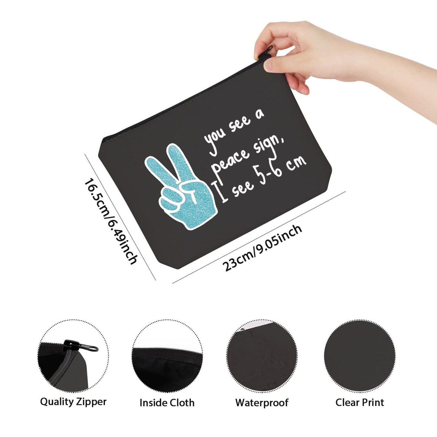 TSOTMO Novelty Labor & Delivery Nurse Gift You See A Peace Sign I See 5-6 cm OBGYN Zipper Pouch Makeup Bag (BLK-Peace Sign)