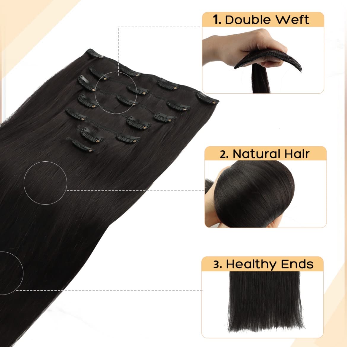 TIVBOES Clip in Hair Extensions, 20 inch 120g Natural Black in Hair Extensions Real Human Hair 7pcs Straight Double Weft Human Hair Clip in Hair Extensions