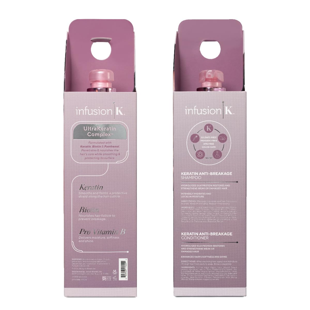 Infusion K Keratin Anti-Breakage Shampoo & Conditioner with UltraKeratin Complex | Hydrates & Strengthens | Enhances Softness & Shine | Color Safe | Paraben, Cruelty, & Sulfate Free - Duo Pack