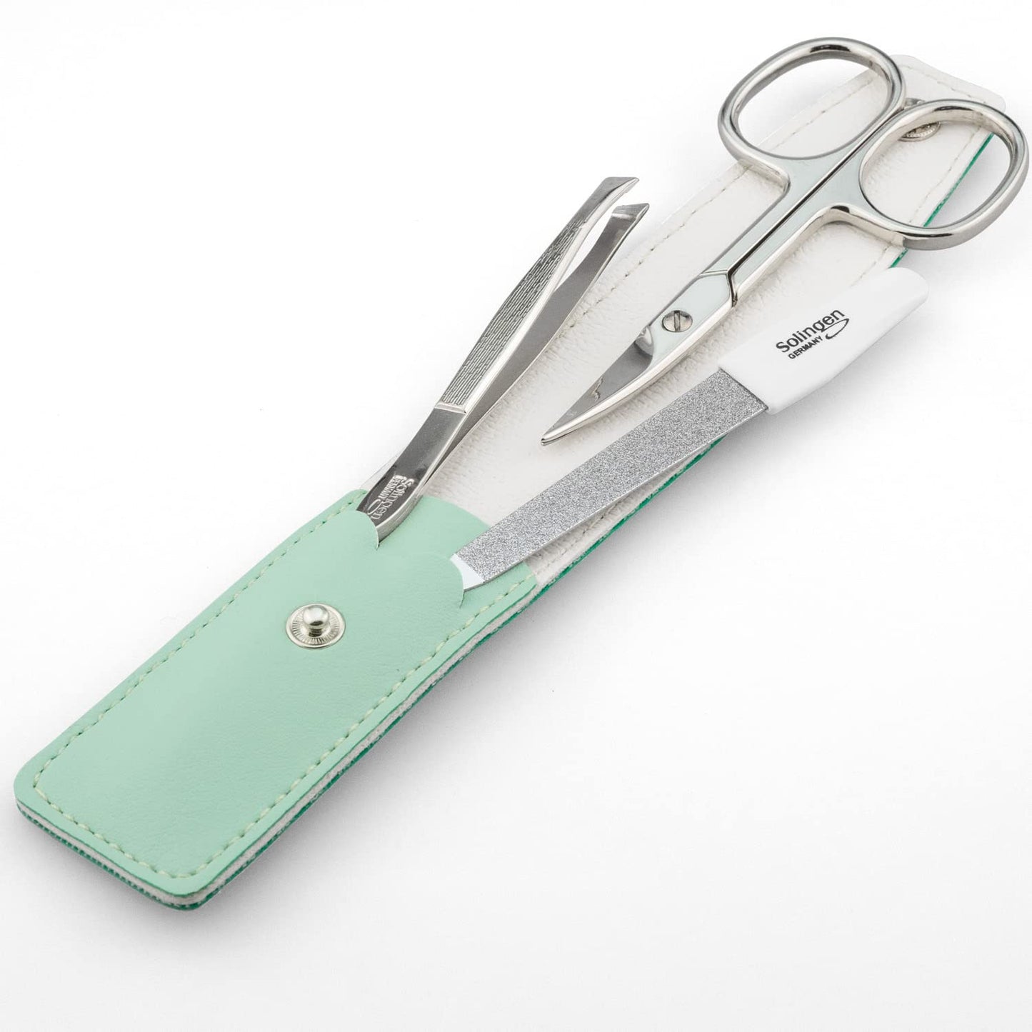 marQus Manicure Set - 3 piece set including scissors, nail file and tweezers - Perfect for him or her, at home or travel kit mint