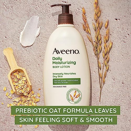 Aveeno Daily Moisturizing Body Lotion with Soothing Oat and Rich Emollients to Nourish Dry Skin, Gentle & Fragrance-Free Lotion is Non-Greasy & Non-Comedogenic, 18 fl. oz