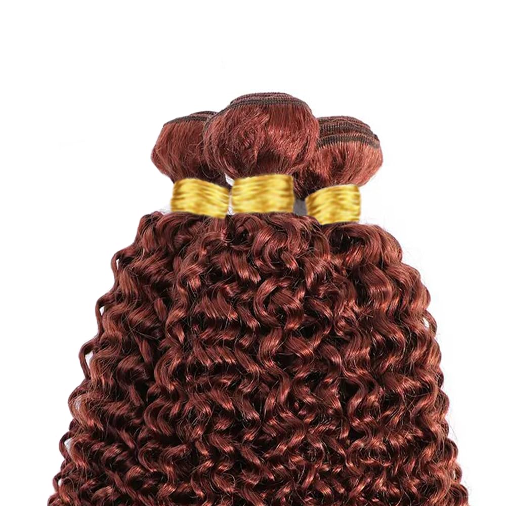 Reddish Brown Bundles Copper Kinky Curly Human Hair Bundles Color 33 Bundles Human Hair 3 Bundles 14 16 18 Inch Auburn Curly Wave Bundles Copper Red Bundles