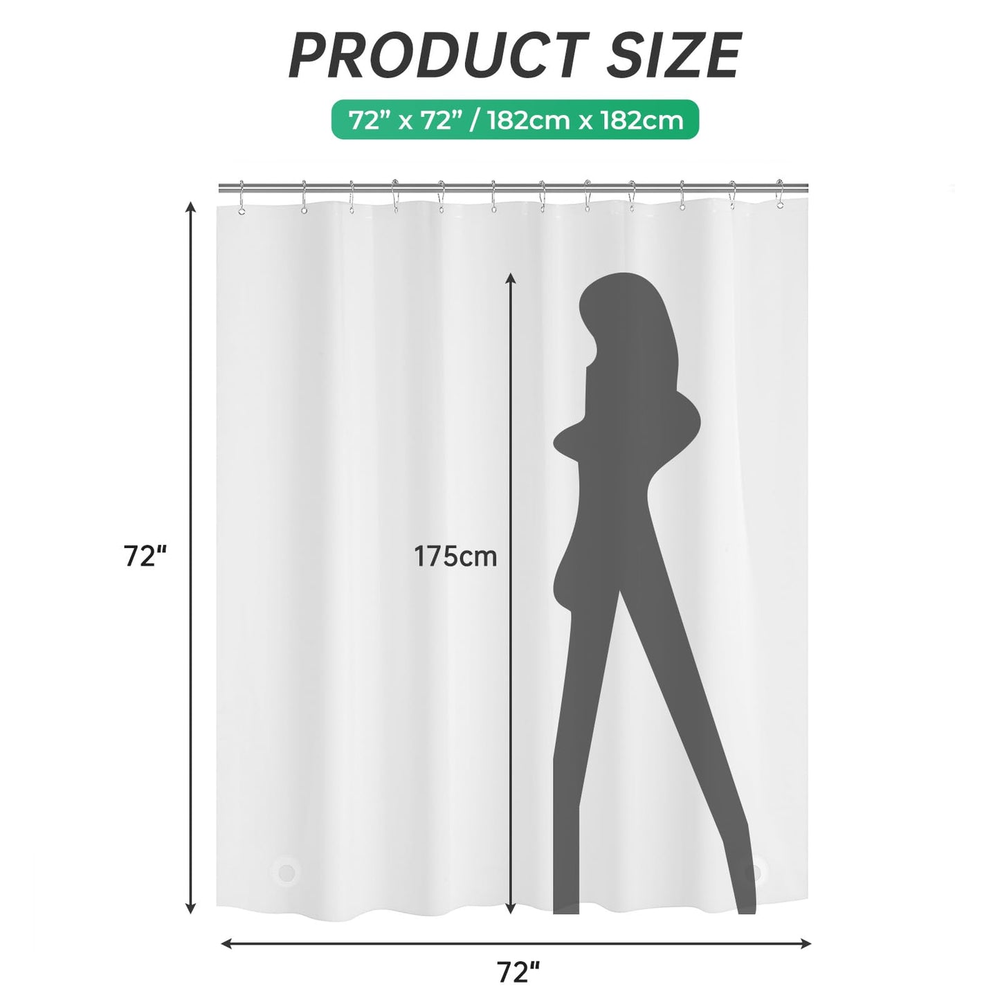 AmazerBath Frosted Shower Curtain Plastic 72x72 Inches, Heavy Duty Shower Curtain Waterproof, Thick PEVA Shower Curtains for Bathroom with 3 Big Clear Weighted Stones and 12 Rustproof Grommets