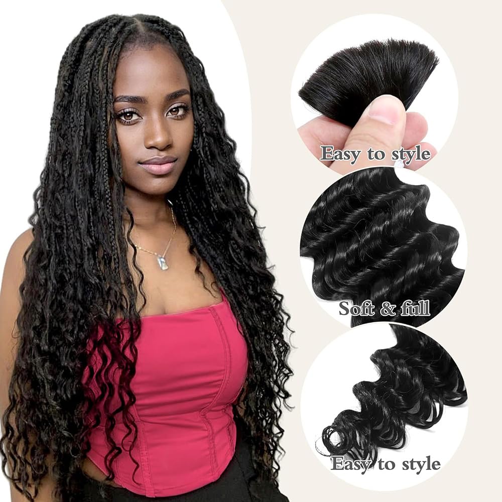 22 Inch Human Braiding Hair for Boho Braids Human Hair 100g 2 Bundles Deep Wave Bulk Human Hair for Braiding No Weft Curly Braiding Hair Bulk Hair Extensions Real Human Hair Natural Color