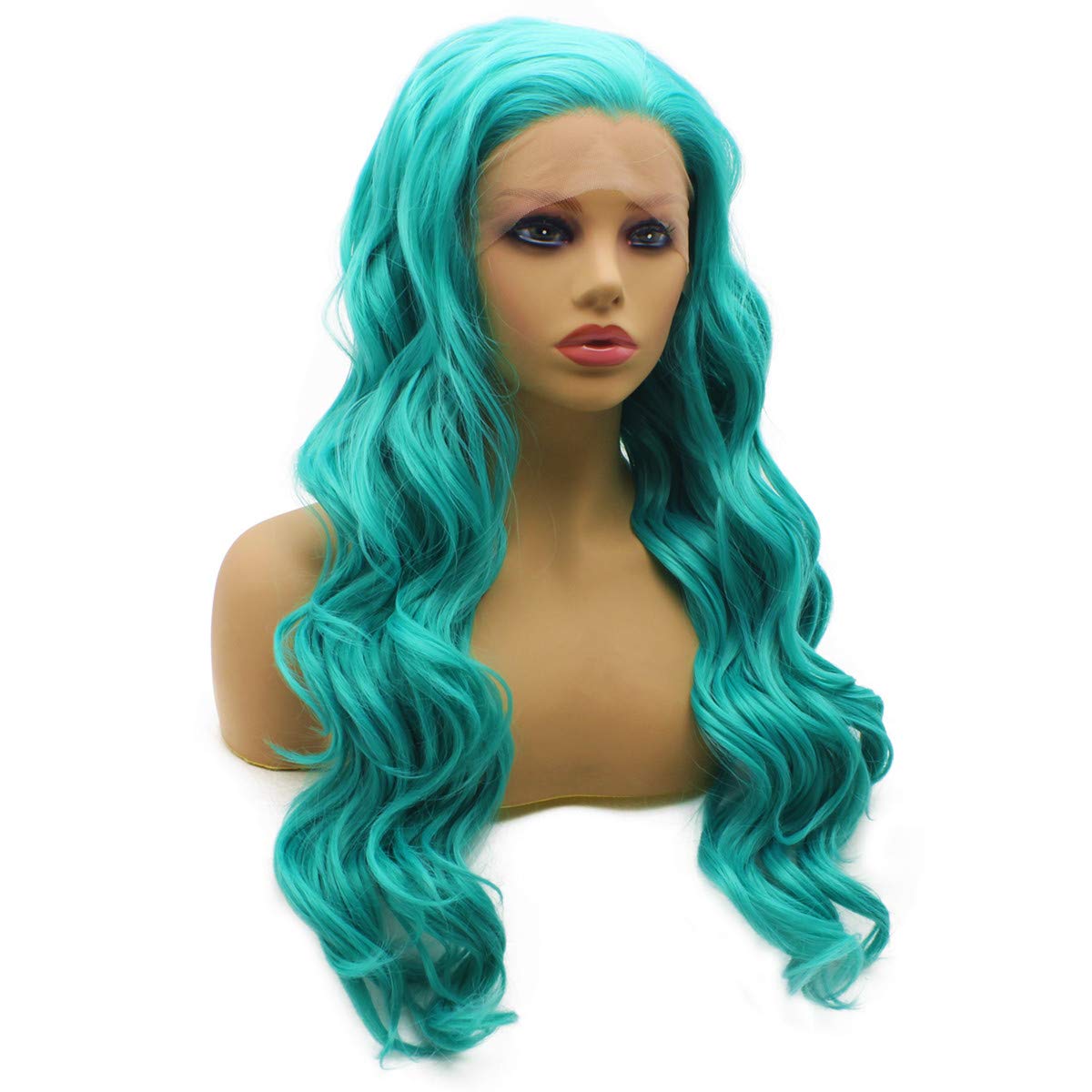 Iewig Long Wavy Blue Synthetic Lace Front Wig Heat Resistant Fiber Hair