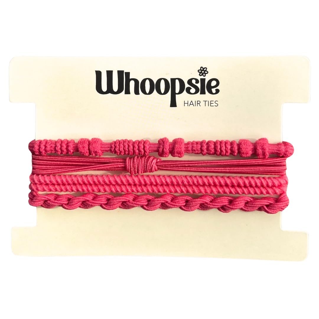 Whoopsie Hair Ties Hot Pink Boho Hair Accessories: Dual-Use Elastic Bracelets and Ponytail Holders for Thin and Thick Hair