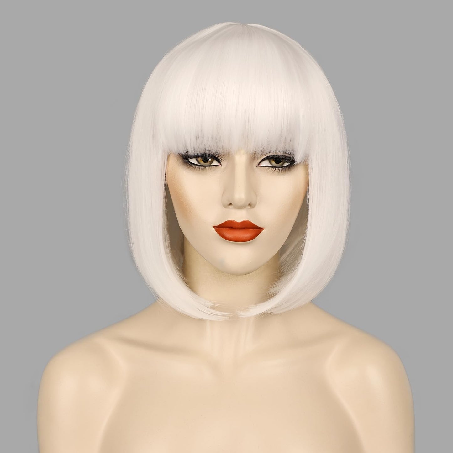 MOSINA White Bob Wig Short Bob Wigs with Bangs for Women Straight Hair Wig Synthetic Party Wigs for Women Girls 12 Inch Colorful Wigs Halloween Wigs…