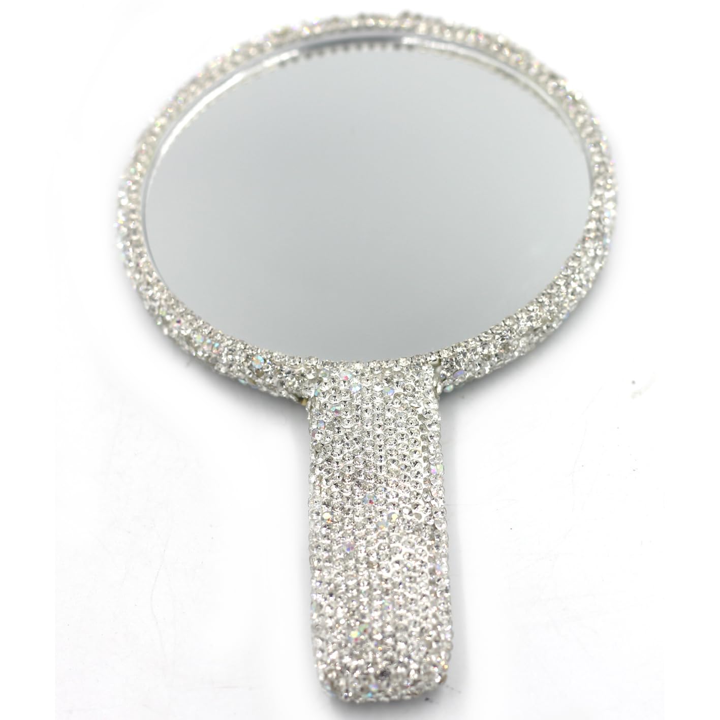 Bestbling Rhinestone Hand Mirror - Bling Mirror with Dazzling Rhinestones, Perfect for Makeup and Decoration - Ideal Gift for Women and Girls (Round Silver)