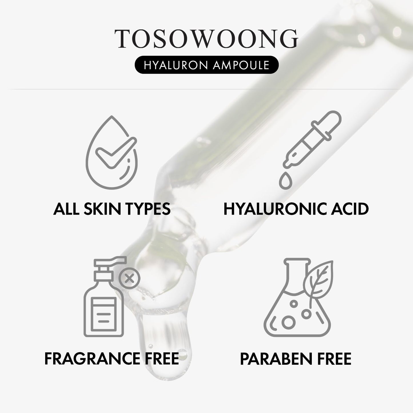 TOSOWOONG Hyaluronic Acid Ampoule, Hydrating Glow and Skin Barrier Protection, Anti-Aging Face Serum for Dry Skin, Korean Skincare Beauty Products, 100ml, 3.38 fl. oz.