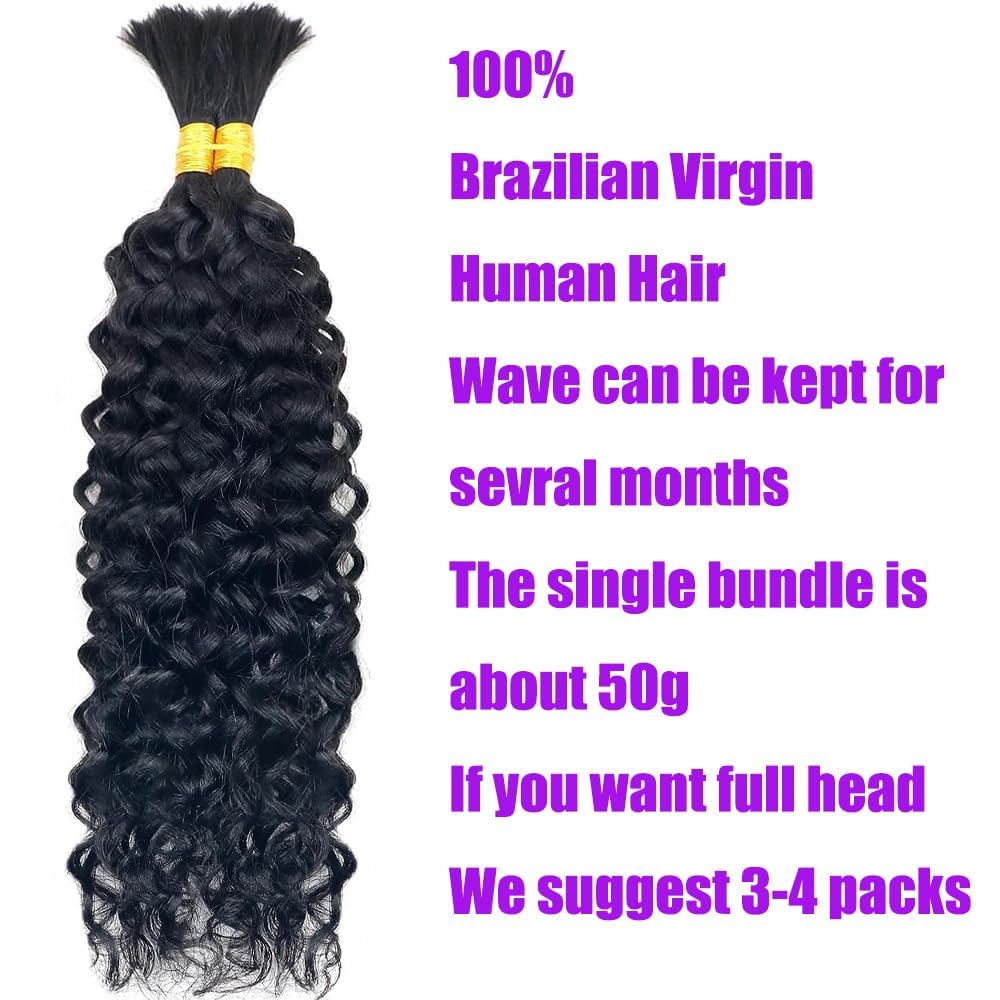 Human Braiding Hair for Boho Braids 20 Inch 100g 2 Bundle No Weft Water Wave Bulk Human Hair for Braiding 100% Unprocessed Boho Knotless Braids Human Hair Extensions(Water Bulk (#1B), 20inch)