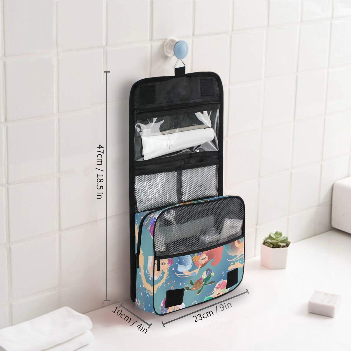 Hanging Travel Toiletry Bag Kit Makeup Case Cosmetics Organizer for Men Women (Mermaid Girls Princess)