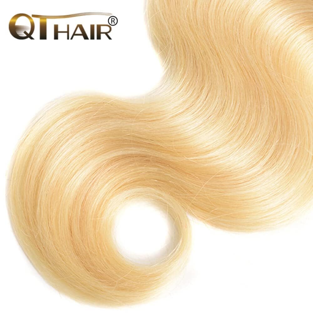 QTHAIR 14A #613 Honey Blonde Body Wave 13x4 Lace Transparent Lace Frontal Brazilian Body Wave Human Hair 12 inch Pre-plucked 100% Human Hair for Black Women