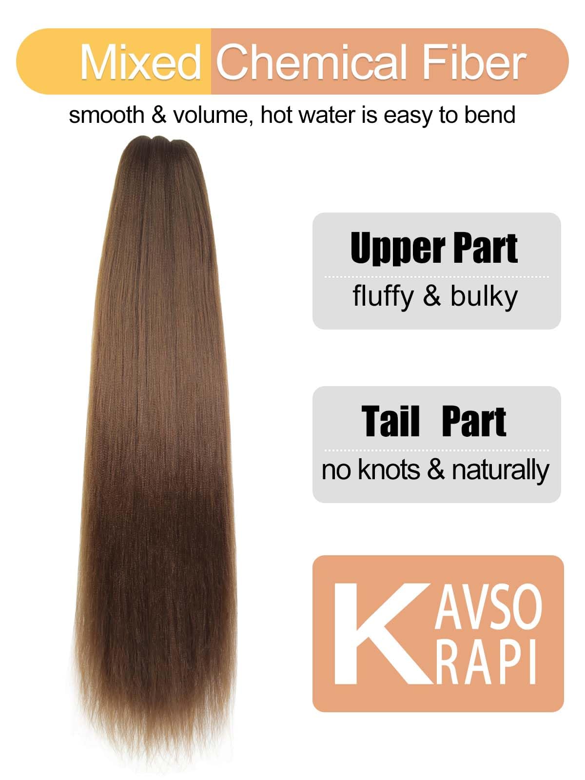 KAVSORAPI Brown Braiding Hair 36 Inch Pre Stretched Hair Long Straight Crochet Braids Yaki Texture Synthetic Fiber 3 Packs (30#/Medium Dark Brown)