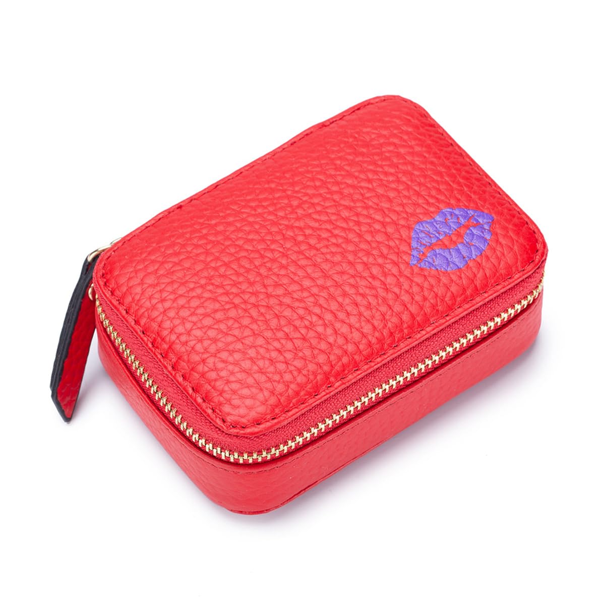 XLXLbb Leather Lipstick Case with Mirror for Purse, Portable Travel Mini Soft Makeup Bag, Zip Pocket Toiletry Bag Suitable Daily Touch-up Cute Lipstick Holder Cosmetic Pouch Case (Mini Red)