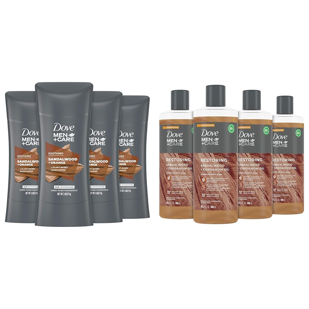 DOVE MEN + CARE Antiperspirant Deodorant Natural Inspired Sandalwood + Orange Antiperspirant & Body Wash For Fresh, Healthy-Feeling Skin Sandalwood + Cardamom Oil Cleanser