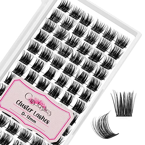 Cluster Lashes, Crislashes DIY Eyelash Extension 13 Rows, D Curl 12mm Individual Cluster Eyelashes Natural Look, 78 pcs Reusable Cluster Eyelash Extensions at Home (F03-D Curl 12mm)