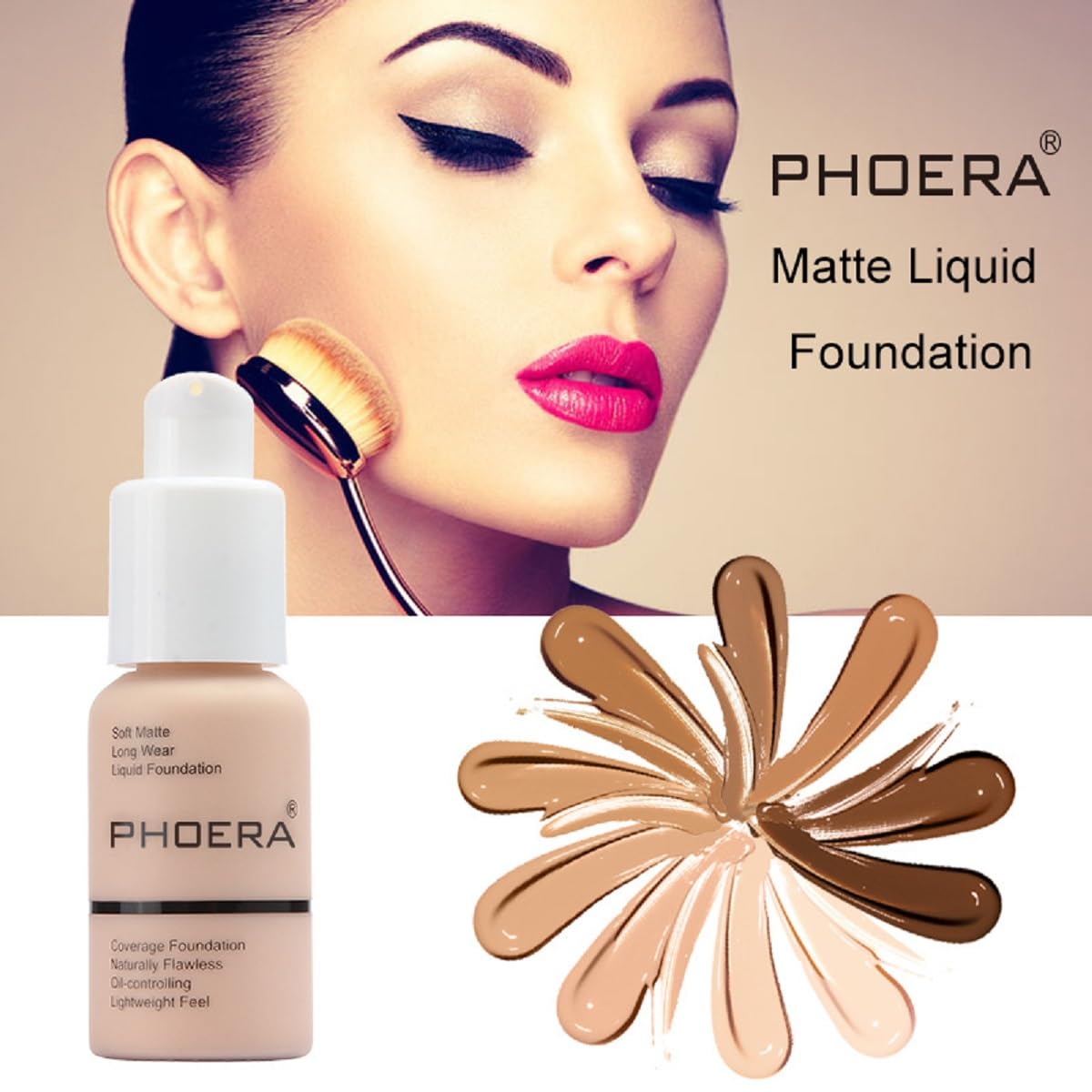 2 Pack PHOERA Foundation 105# Sand and 106#Warm Sun,Flawless Soft Matte Liquid Foundation 24 HR Oil Control Concealer Foundation Makeup.