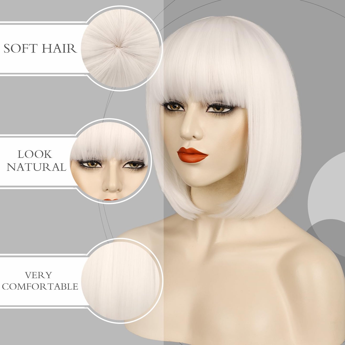 MOSINA White Bob Wig Short Bob Wigs with Bangs for Women Straight Hair Wig Synthetic Party Wigs for Women Girls 12 Inch Colorful Wigs Halloween Wigs…