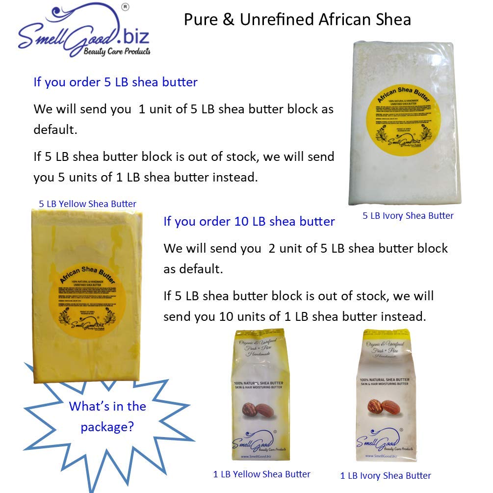 SmellGood Raw Unrefined Yellow Shea Butter A Quality From Ghana (10 LB)