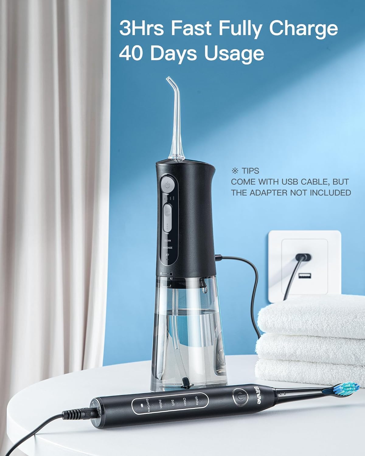 Bitvae R2 Rotating Electric Toothbrush for Adult, 5 Modes Rechargeable Power Toothbrush ＆ Water Flosser and Electric Toothbrush Combo Bundle, 3 Modes Rechargeable Water for Adult, White